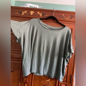 LOFT Linen Flowy Green Cropped Top with Ruffled Sleeves